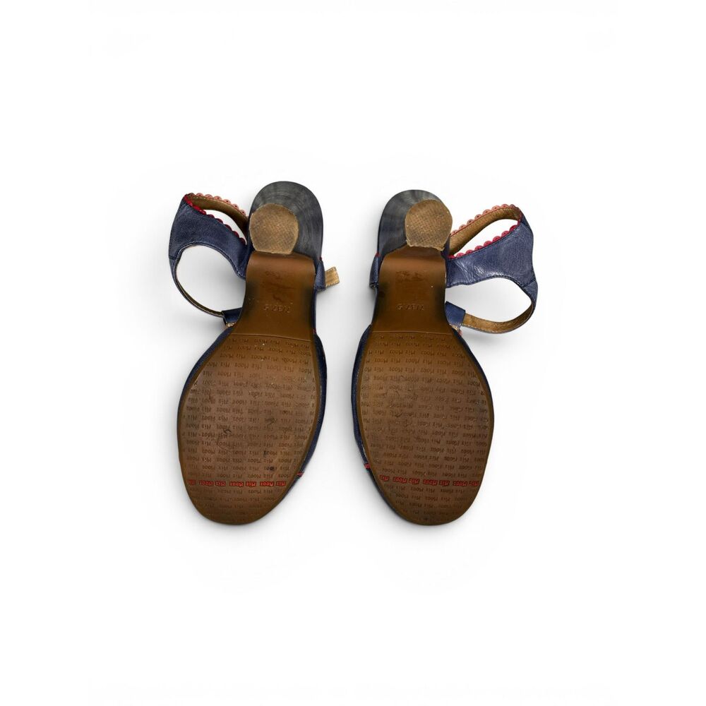 Miz Mooz Nico T-Strap Heels 7 / 37.5 Blue Red Perforated Leather Mary Jane Pumps - Picture 6 of 9